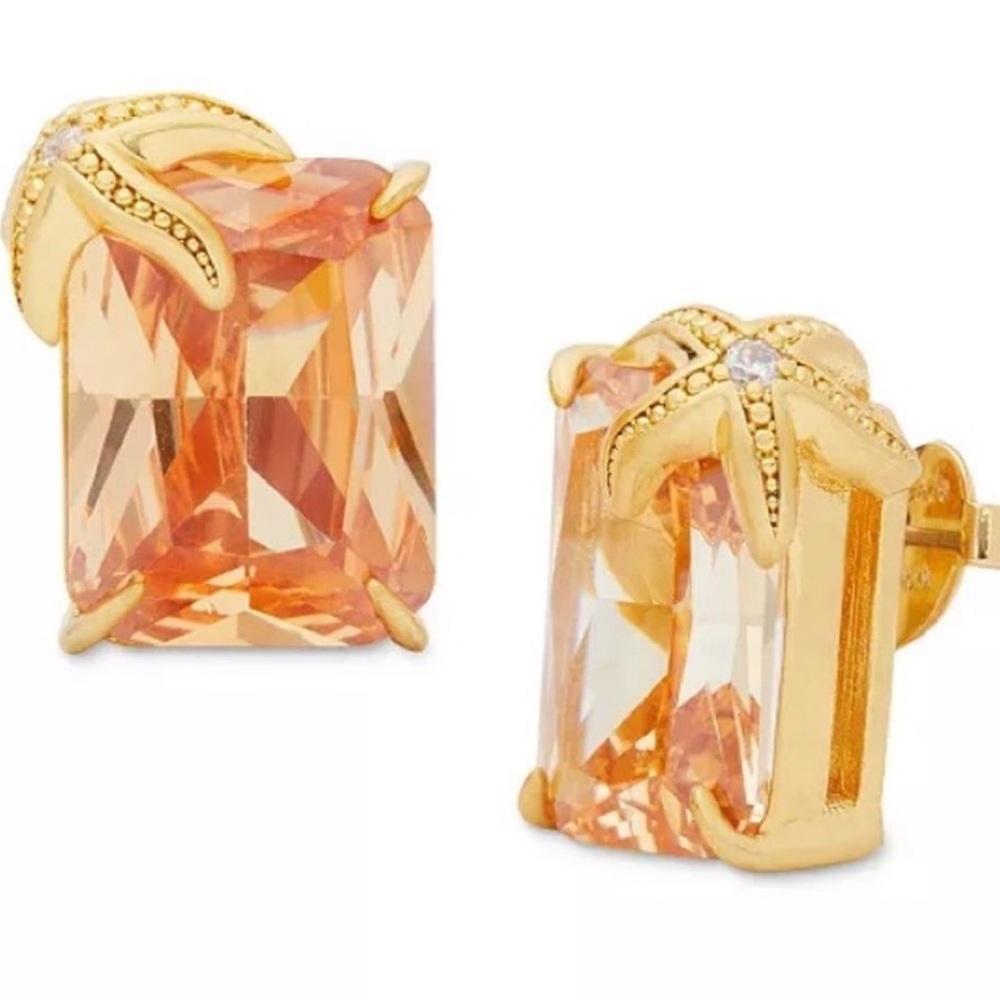 New Kate Spade Gold-Tone Reef Treasure Starfish Champagne Stone Stud Earrings